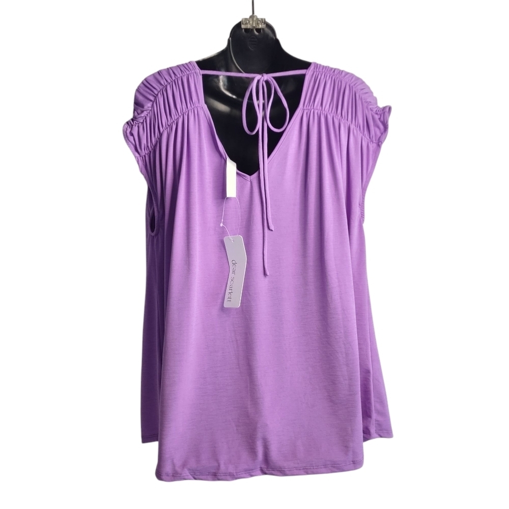 Dear Scarlett Ruched Cap Sleeve Top Blouse in Lavender Color Women's Sz XL NWT - Picture 4 of 11